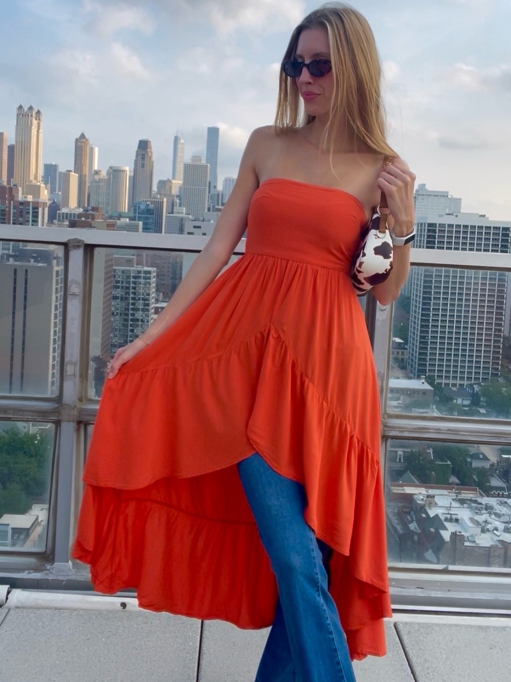 Strapless Orange red High-Low Summer Dress/ top